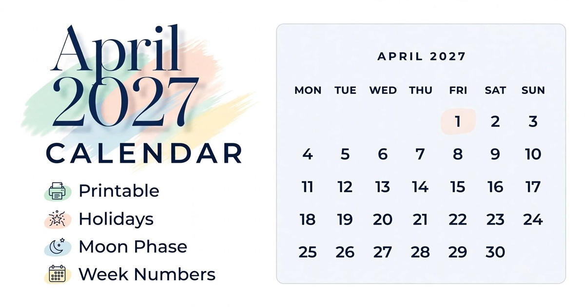 Free Blank Printable May 2027 Calendar with Holidays, Moon Phase and Week Number